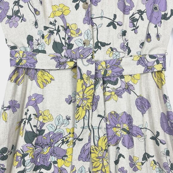 Liz Claiborne Floral Belted Dress Womens SZ 6 Fit & Flare Midi Sleeveless Linen - Picture 9 of 11